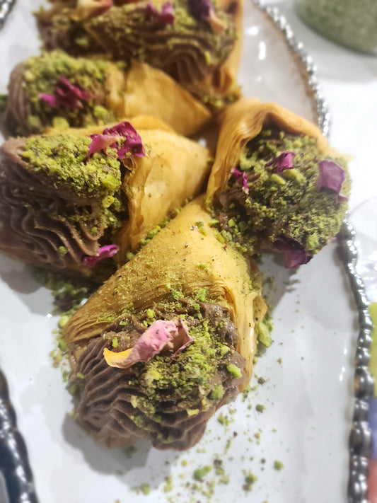 Chocolate Custard Baklava Cones